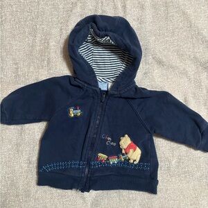 Vintage Winne the Pooh Train Children's Navy Hooded Zip Sweatshirt
